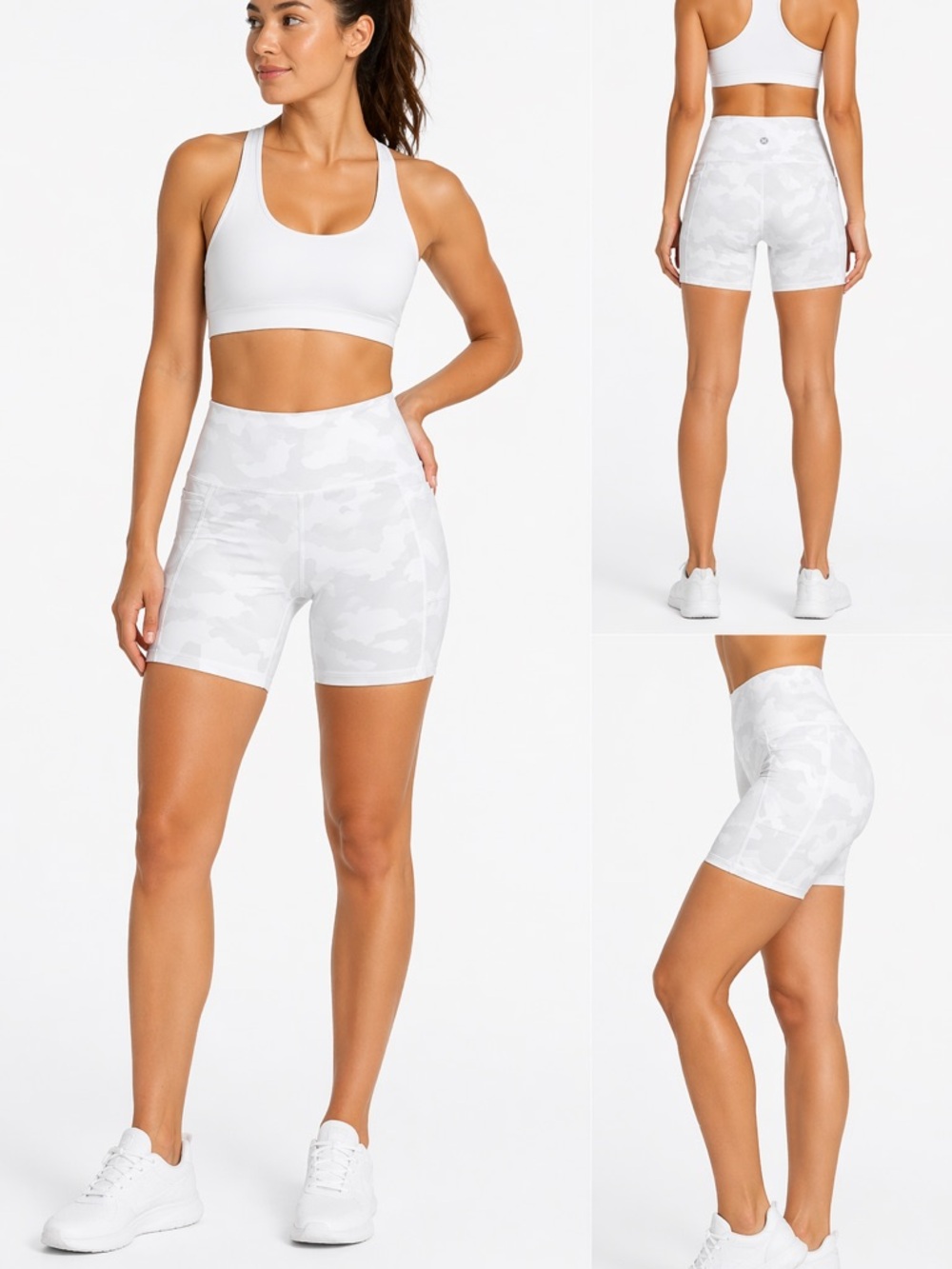 RBX Gray White Camo Biker Shorts High Waist Size M